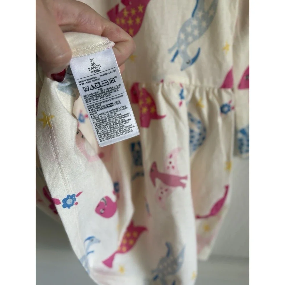 Toddler Girls 3T Ivory Dinosaur Print Fit & Flare Long Sleeve Dress Old Navy
